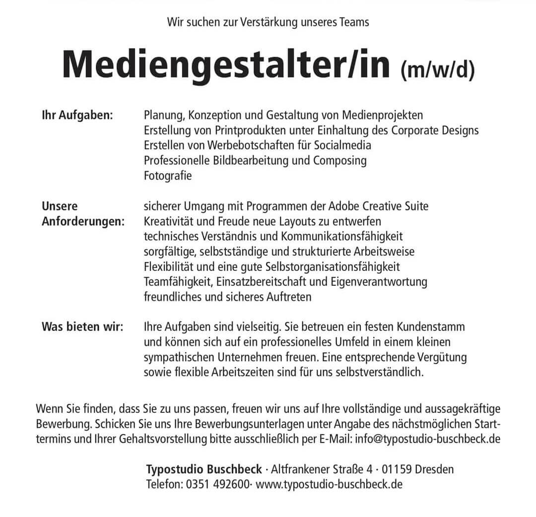 Stellenanzeige, Mediengestalter